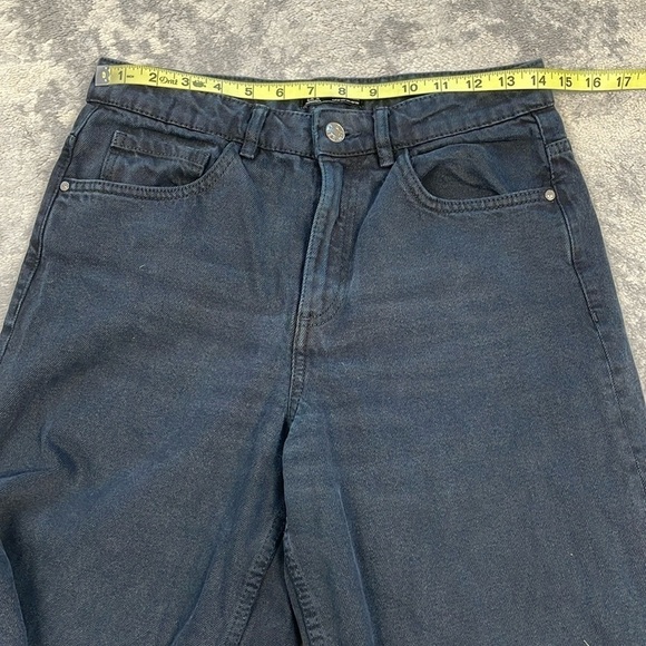Zara Trf Wide Leg High Rise Baggy Jeans Grunge Goth Black Crop Sz 4 - Picture 7 of 11